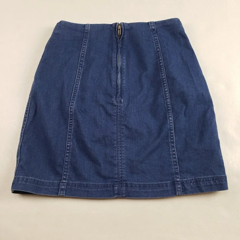 Free People Modern Femme Denim Mini Skirt Womens 6 Blue Back Zip Stretch Short